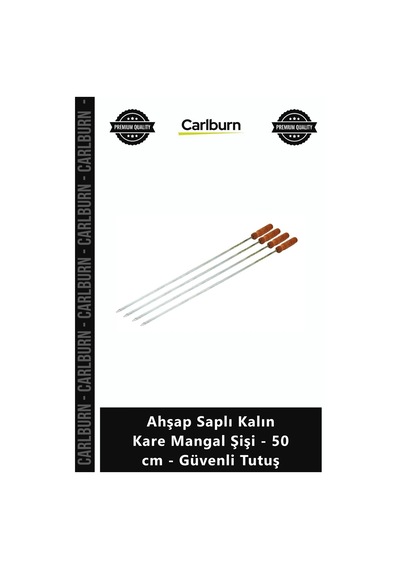 Özel Üretim Metal Çelik Ciğer Kebap Şişi Ahşap Saplı Kalın Kare Mangal Şişi 50 Cm Güvenli Tutuş
