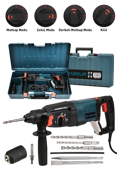 Assur ASR531 850W 26MM Darbeli Kırıcı Delici Hilti Mavi Assur ASR531 850W 26MM Darbeli Kırıcı Delici Hilti Mavi