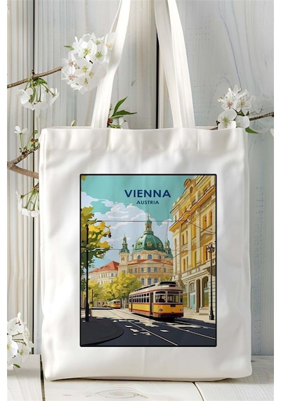 Art Hediye Vienna Baskılı Bez Çanta Omuz Çantası Kişiye Özel Desen Çok Renkli