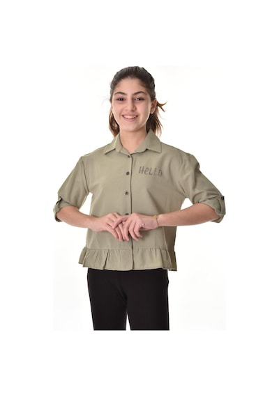 Kız Çocuk Bel Detaylı-taş Baskılı Crop Gömlek 6-15 Yaş 12254 Haki