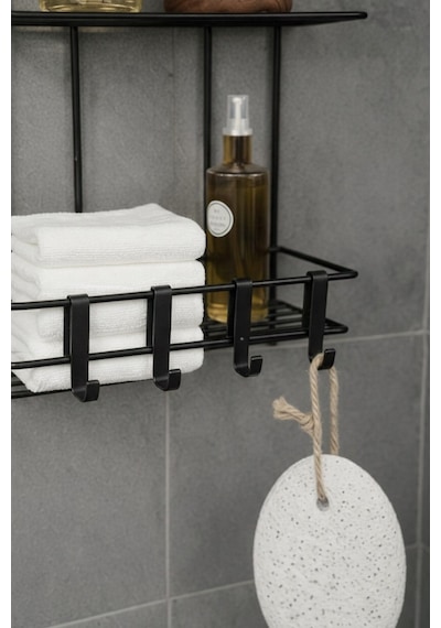 Sas Haus Siyah 3 Katlı Banyo Rafı Şampuanlık Ve Duş Rafı Askılı Yapışkanlı Duvara Monte Tş-03 Siyah