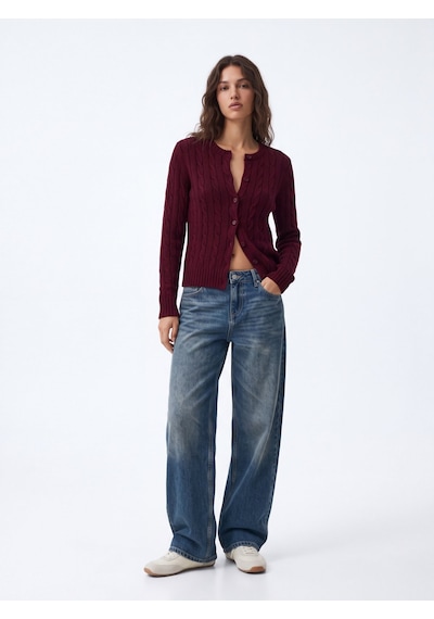 LTB Slim Fit Düğme Detaylı Triko Kırmızı Hırka