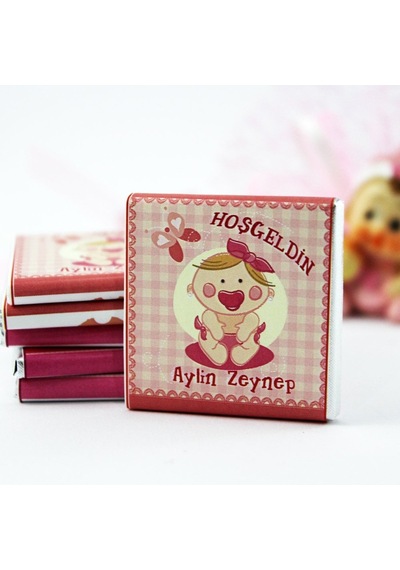 Dark Brown Hoşgeldin Kız Bebek Çikolatası İsim Yazılabilen Hediye Çikolata KBK6 150 Adet