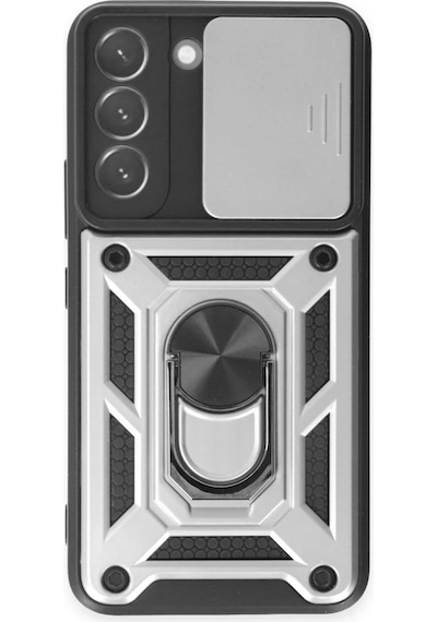 Uray Store Samsung Galaxy Uyumlu  S24 Kılıf Pars Lens Yüzüklü Silikon - Gümüş
