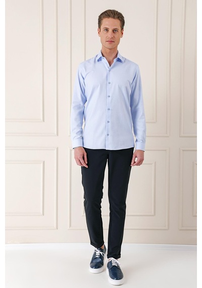 Efor Slim Fit Dokulu %100 Pamuk Klasik Mavi Gömlek Gk 725 Mavi