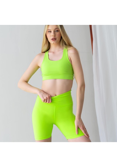 Lismina Neon Yeşili Arkası Büzgülü Scrunch Butt Midi Şort Tayt Neon Yeşil