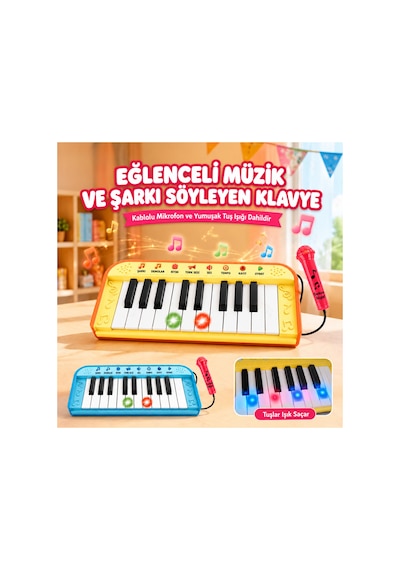 Işıklı Ve Mikrofonlu Eğitici Çocuk Piyanosu - Eğlenceli Klavye 3+ Yaş