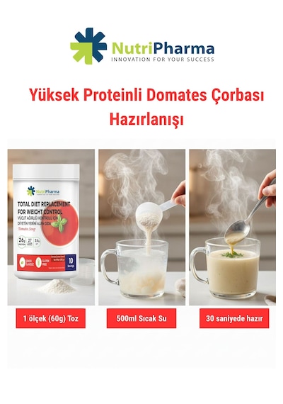 Whey Proteinli Domates Çorbası Öğün Yerine Geçen Yüksek Proteinli Tam Öğün, 600 G Domates