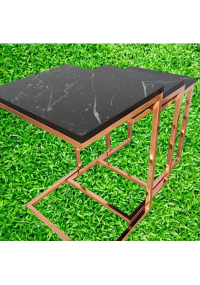 Zigon Zlf 3Lü C Model Metal Çelik Rose Renk Kaplama Mdf Siyah Mer (429175286)