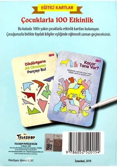 Çocuklarla 100 Etkinlik Eğitici Kartlar - Etkinlik Kartları