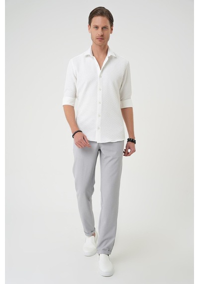 Efor Slim Fit Gofre Kumaş Desenli Kısa Kol Beyaz Gömlek G 1592 Beyaz