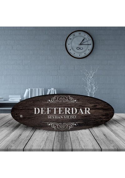 Kişiye Özel Mesleki Defterdar Ahşap Oval Masa İsimliği - 3