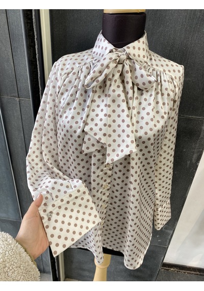 Pera Moda Puantiye Desenli Paris Fularlı Gömlek Kahve