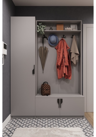 Asra Trend Vestiyer & Portmanto V-01 %100 MDF Askılı Çok Raflı Ayakkabılık Kül Gri