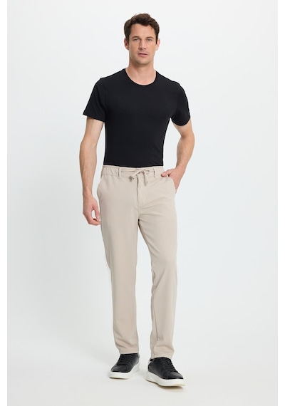 Tudors Erkek Slim Fit Dar Kesim Beli Lastikli Bağcık Detaylı Taş Pantolon-41667 Taş