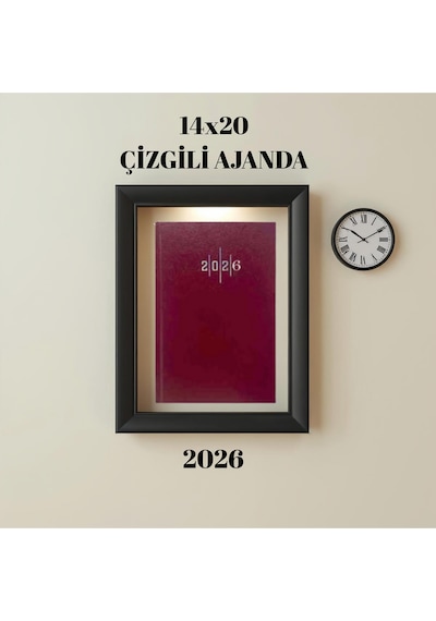 2026 Ajanda 14x20 Çizgili Bordo Bordo
