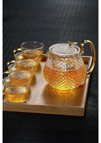 Cam Demlik 550 Ml - Dayanıklı Cam Süzgeçli Ve Altın Kulplu Çay Keyfi Diğer