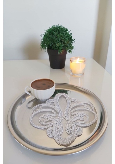 6 Adet Gri Fransız Tarzı Modern Bardak Altlığı & Kokteyl Peçetesi (527610051)