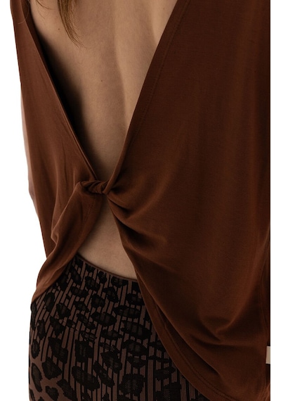 Inguz Sırt Detay Modal Yoga T-shirt Kahverengi