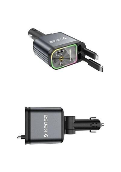 4 Ü 1 Arada 100w Araç Şarj Cihazı Type-c + Lightning Usb-c & Usb-a Led Atmosfer Işığı 180