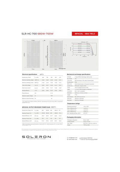 Soleron 700w Bıfacıal Topcon Güneş Paneli