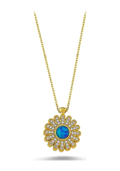 Beyaz Zirkon Taşlı Opal Kolye (498590751)