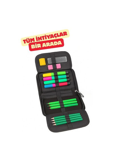 Elegance Okapi Kalem Çantası Tek Katlı Siyah Okp-123 Çok Renkli