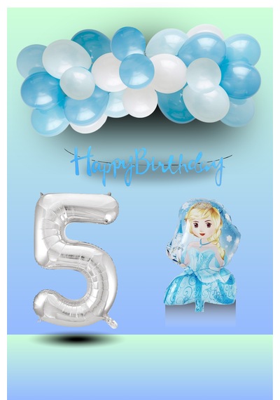 5 Yaş Frozen Tema Prenses Folyo Balon Mavi Beyaz Balon Gümüş Rakam Mavi Banner Doğum Günü Seti Çok Renkli