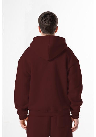 Flaw Nakışlı Zip Hoodie-28826 Bordo