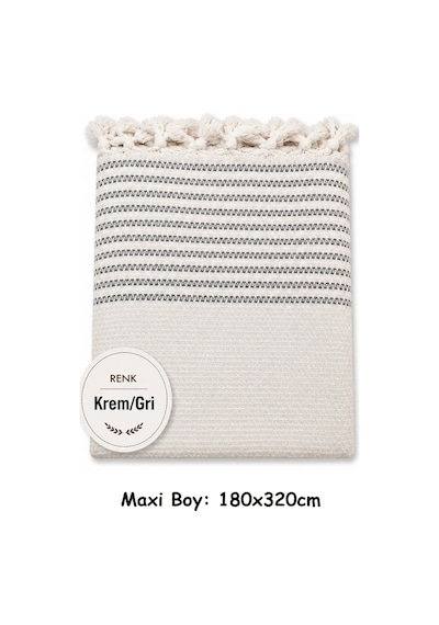 Pamuklu Kaymaz Hasır Dokuma Maxi Boy Kolları Örten Koltuk Örtüsü 180x310 - Kreme Gri