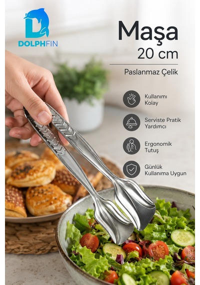 20 Cm Paslanmaz Çelik Servis Maşası Salata, Pasta Ve Sunum Maşası