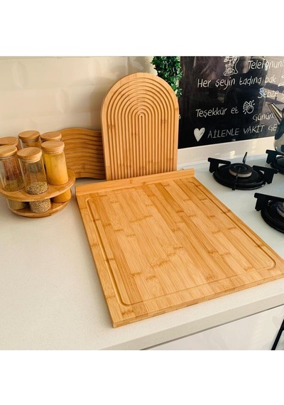 Qerhome Tezgah Üstü Bambu Kesim Tahtası - Sunum Tahtası 38 Cm X 45 Cm Bambu