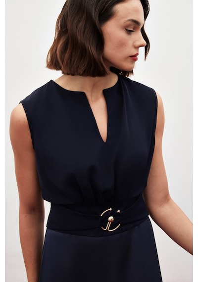 Sateen Toka Detaylı Kolsuz Bluz - Lacivert-134857 Sateen Toka Detaylı Kolsuz Bluz - Lacivert-134857