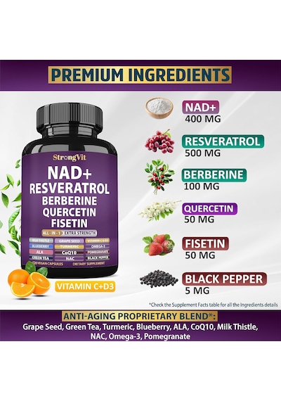Strongvit Nad+ Resveratrol Berberine Quercetin Fisetin 120 Kapsül Orijinal Usa Menşeii Dmmedicineden