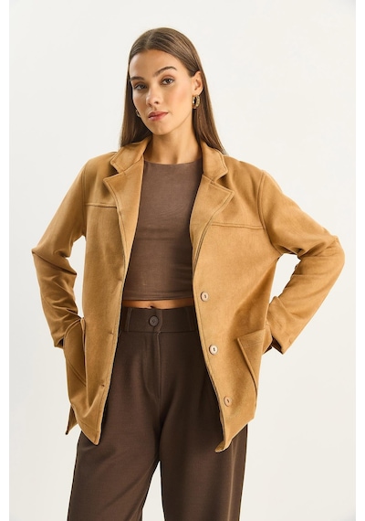 Shade Kadın Cep Detaylı Kuşaklı Süet Ceket 60283669 - Camel
