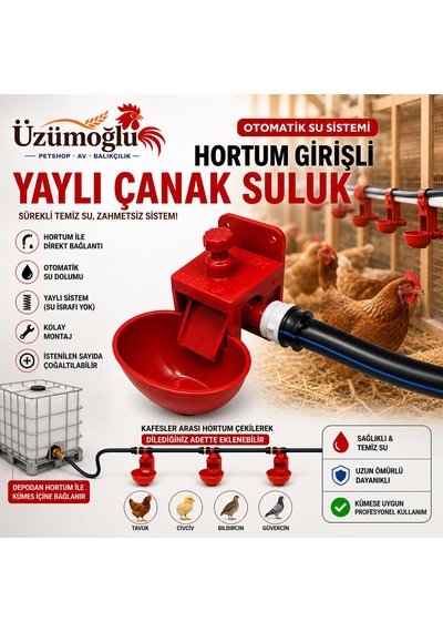 1 Adet Hortum Girişli Yaylı Çanak Suluk Otomatik Tavuk Civciv Suluk Sistemi