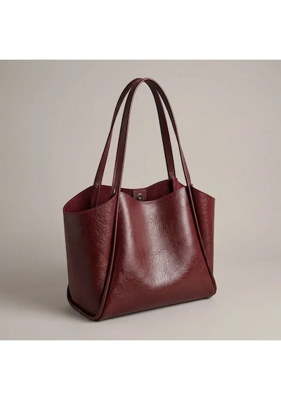 Bordo Yumuşak Deri Omuz Çantası 31x24 Cm Ekstra Makyaj Çantalı Günlük Kadın Çanta - Lisinya
