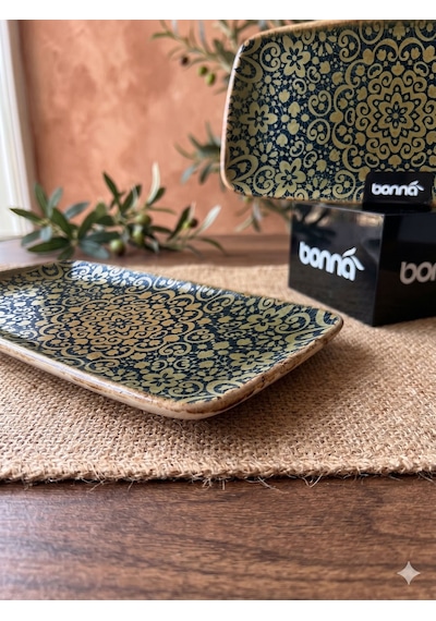 2 Li Uzun Servis Tabağı / Dikdörtgen Sunum Tabağı / Meze Tabağı 34x16 Cm Bonna Alhambra Moove Platte