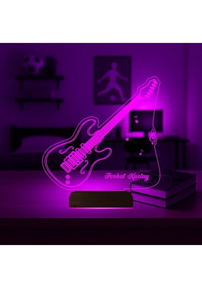 Luvivia Elektro Gitar Gitarist Kişiye Özel 3d Lamba - Masa Gece Lambası Şeffaf