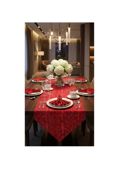 %100 Pamuk Kırmızı Üçgen Özel Desenli Runner 40x110 Kırmızı - 900579047 Kırmızı