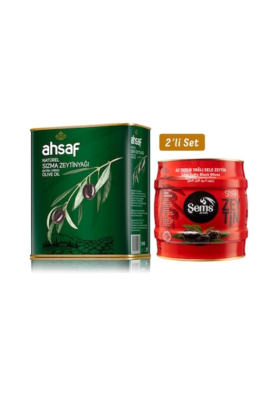 Ahsaf Natürel Sızma Zeytinyağı 2 L Teneke + Yağlı Siyah Sele Zeytin 2 KG 291320 Kalibre