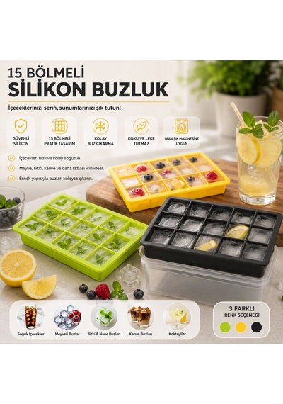 İbico K22-014 15 Bölmeli Silikon Ve Plastik Buzluk - Renkli- 20'li Paket Diğer