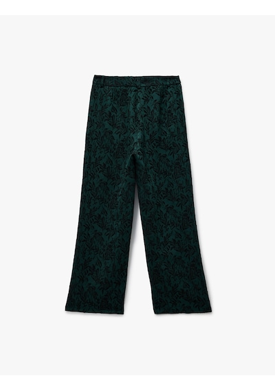 Koton Koton X Melis Ağazat - Straight Fit Cepli Floral Desenli Pantolon Yeşil 6wak40077ew Zeytin Yeşili