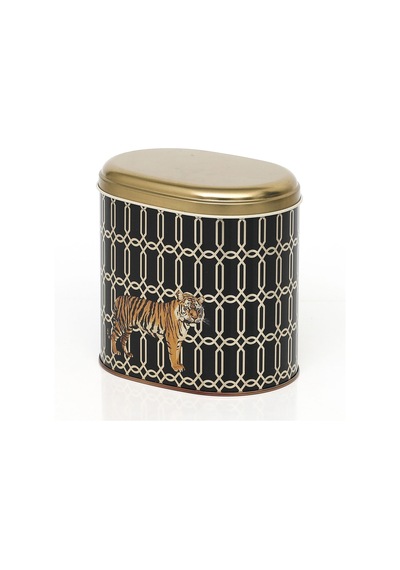 Safari Tiger Desenli Oval Metal Saklama Kabı 14 x 12 x 13 CM 1.4 L Çok Renkli