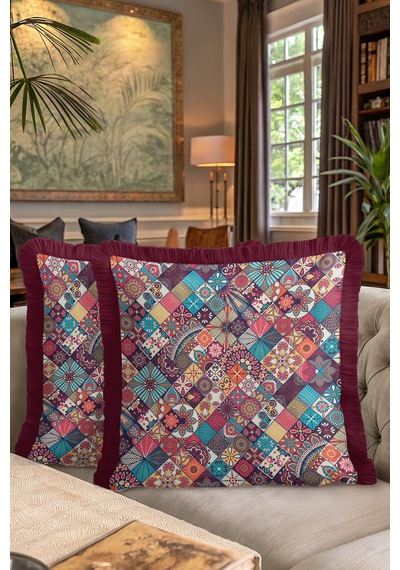 Etnik Patchwork Saçaklı Yastık Kılıfı - Bohem Çiçekli Mor Turkuaz Püsküllü Kırlent Kılıfı Doygun Deniz Kabak Etnik Patchwork Saçaklı Yastık Kılıfı - Bohem Çiçekli Mor Turkuaz Püsküllü Kırlent Kılıfı Doygun Deniz Kabak