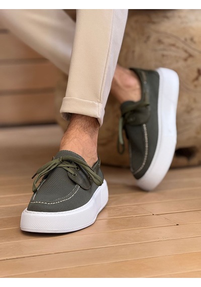 Roof Atelier Erkek Haki Triko Kalın Taban Loafer Ayakkabı - 2602 - Triko Haki
