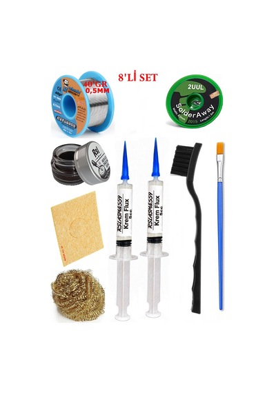 Lehimleme Seti 40 G 0,5 Mm Lehim Teli 2uul-2015 Lehim Fitili Flux Lehim Toplama Çift Fırça Seti Tk243