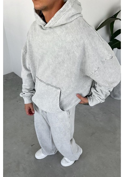 Gri Basic Yıkamalı Oversize Sweatshirt Gri