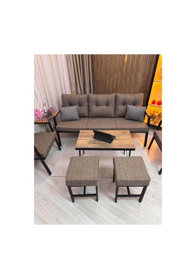 Houseart Balkon, Bahçe - Metal Kanepe Koltuk Takımı 3+1+1 + 2 Adet Puf + Sehpa Cappuccino Houseart Balkon, Bahçe - Metal Kanepe Koltuk Takımı 3+1+1 + 2 Adet Puf + Sehpa Cappuccino