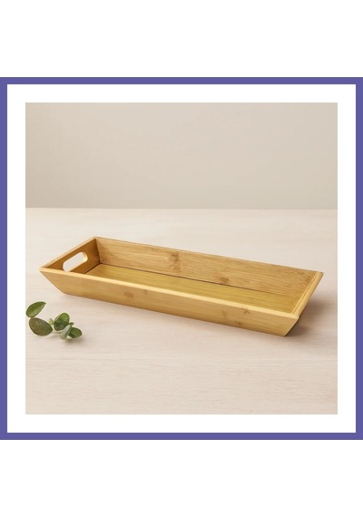 Bezos Bambu Ahşap Sunum Tepsisi 16x40x4 Cm Çift Kulplu Nıda